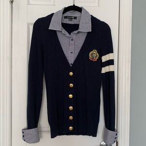 Forever 21 navy cardigan/striped shirt 2 in 1